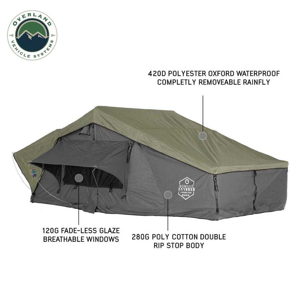 HD Nomadic 4 Extended Soft Shell Roof Top Tent, Grey Body & Green Rainfly