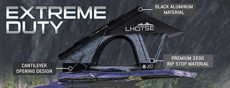 XD Lhotse Clam Shell Aluminum Hard Shell Roof Top Tent, Blue Body & Black Rainfly