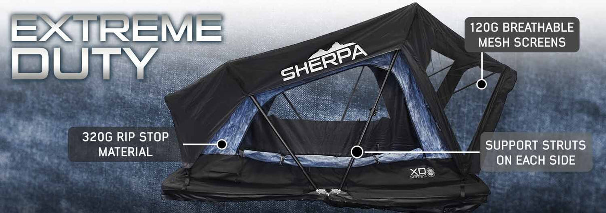 XD Sherpa Hybrid Soft Shell Roof Top Tent, Blue Body & Black Rainfly