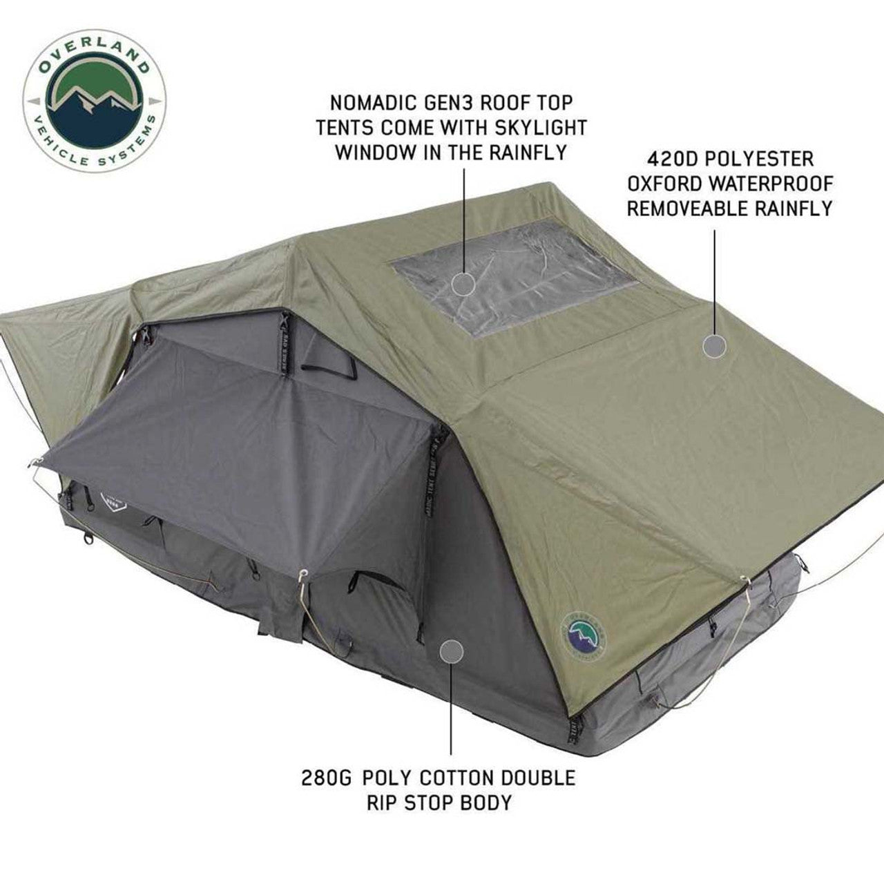 HD Nomadic 2 Standard Soft Shell Roof Top Tent, Grey Body & Green Rainfly