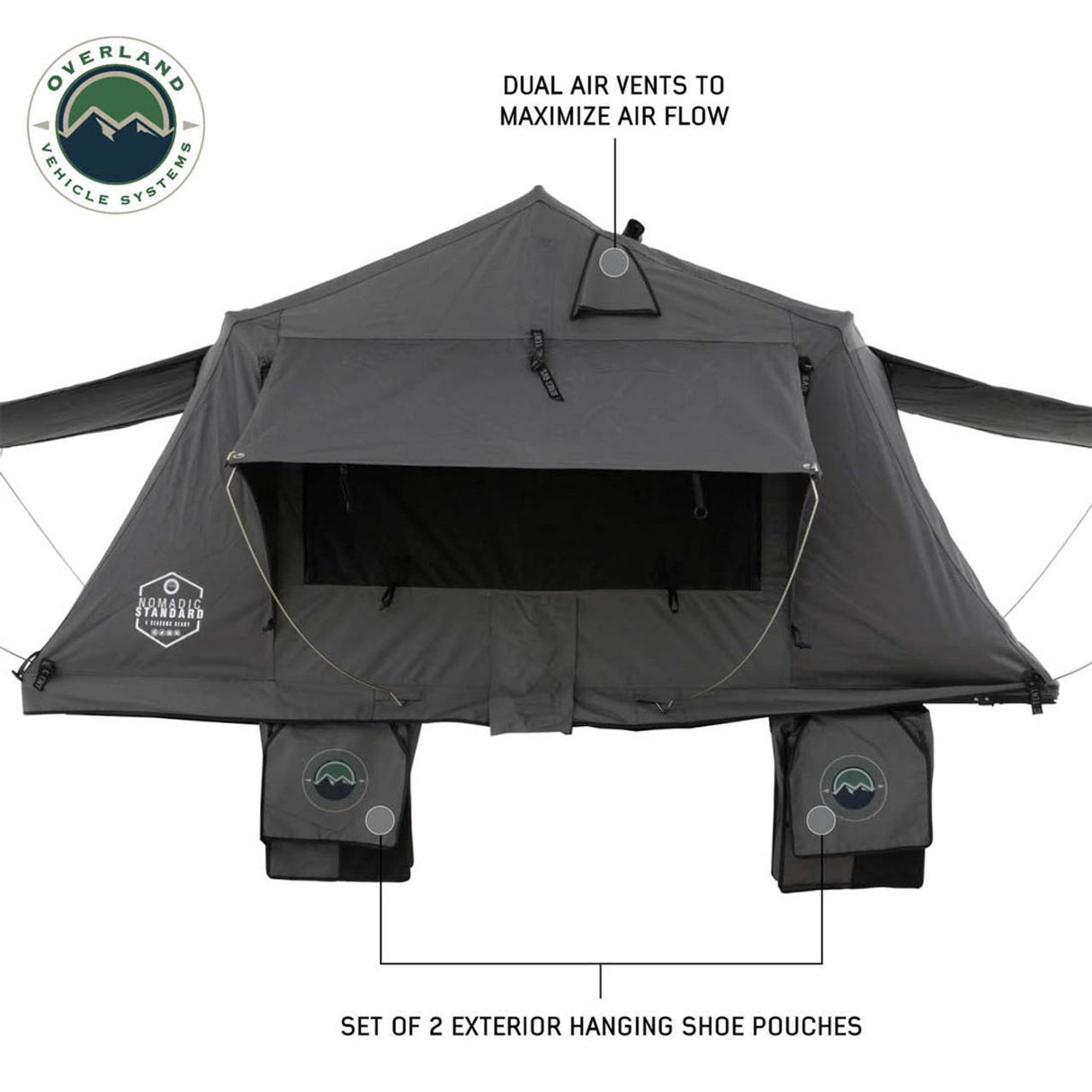 HD Nomadic 3 Standard Soft Shell Roof Top Tent, Grey Body & Green Rainfly
