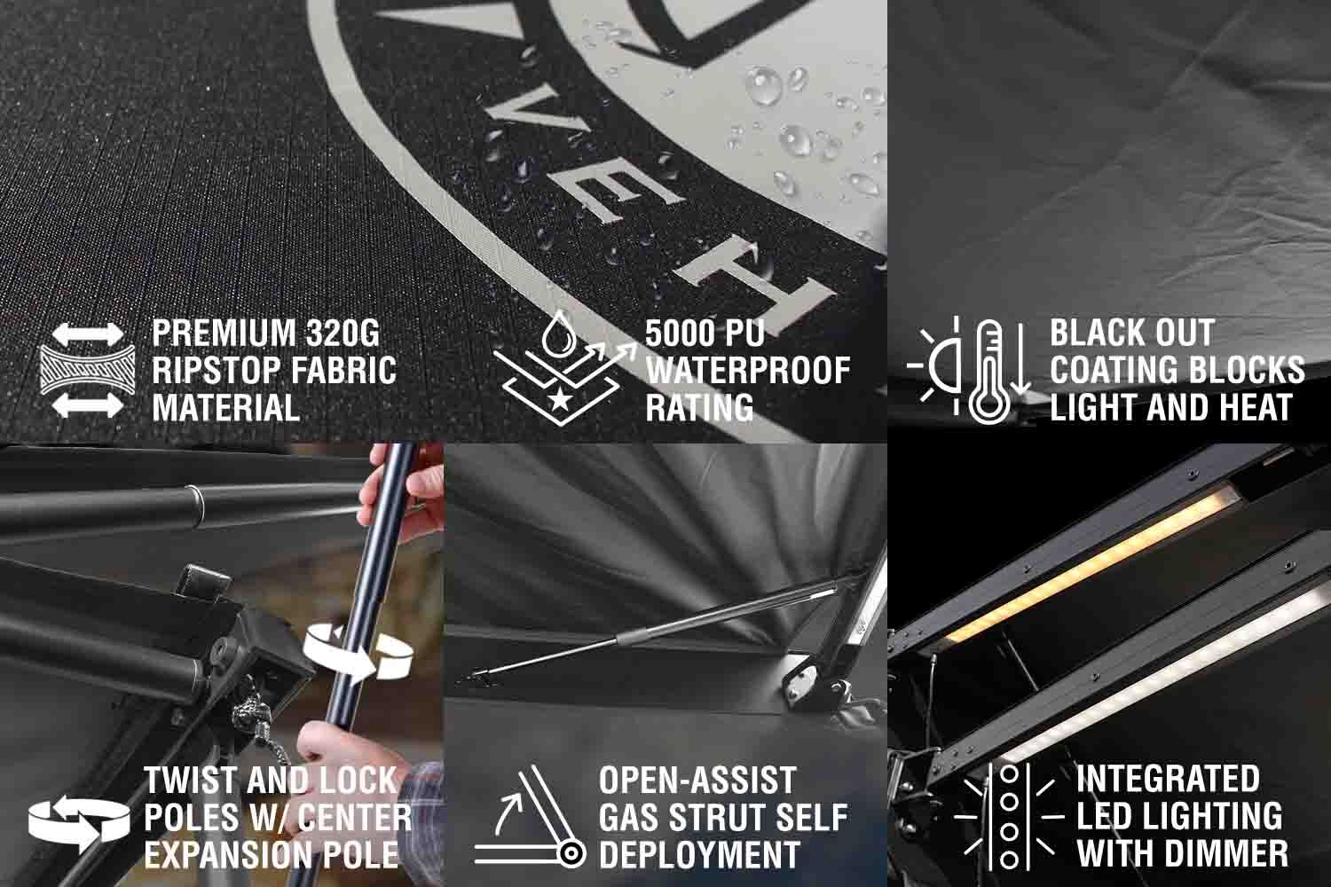 XD Nomadic Self-Deploying 90 Degree Awning with Lights & Black Out Fabric Universal