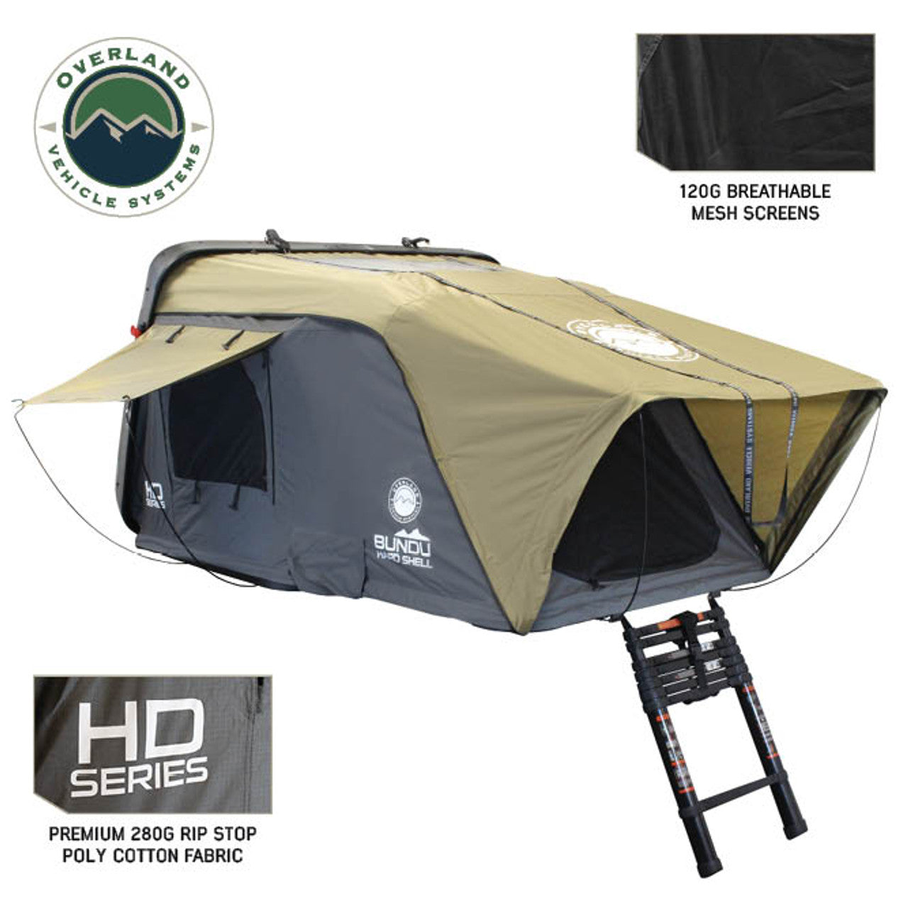 HD Bundu Cantilever Hard Shell Roof Top Tent, Grey Body & Green Rainfly