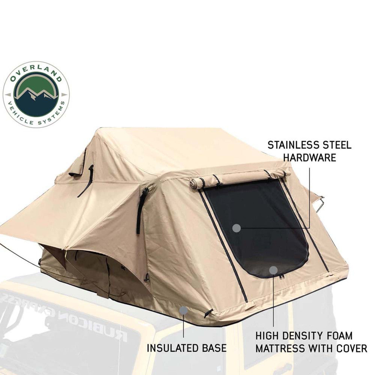 LD TMBK 3 Soft Shell Roof Top Tent, Tan Body & Green Rainfly