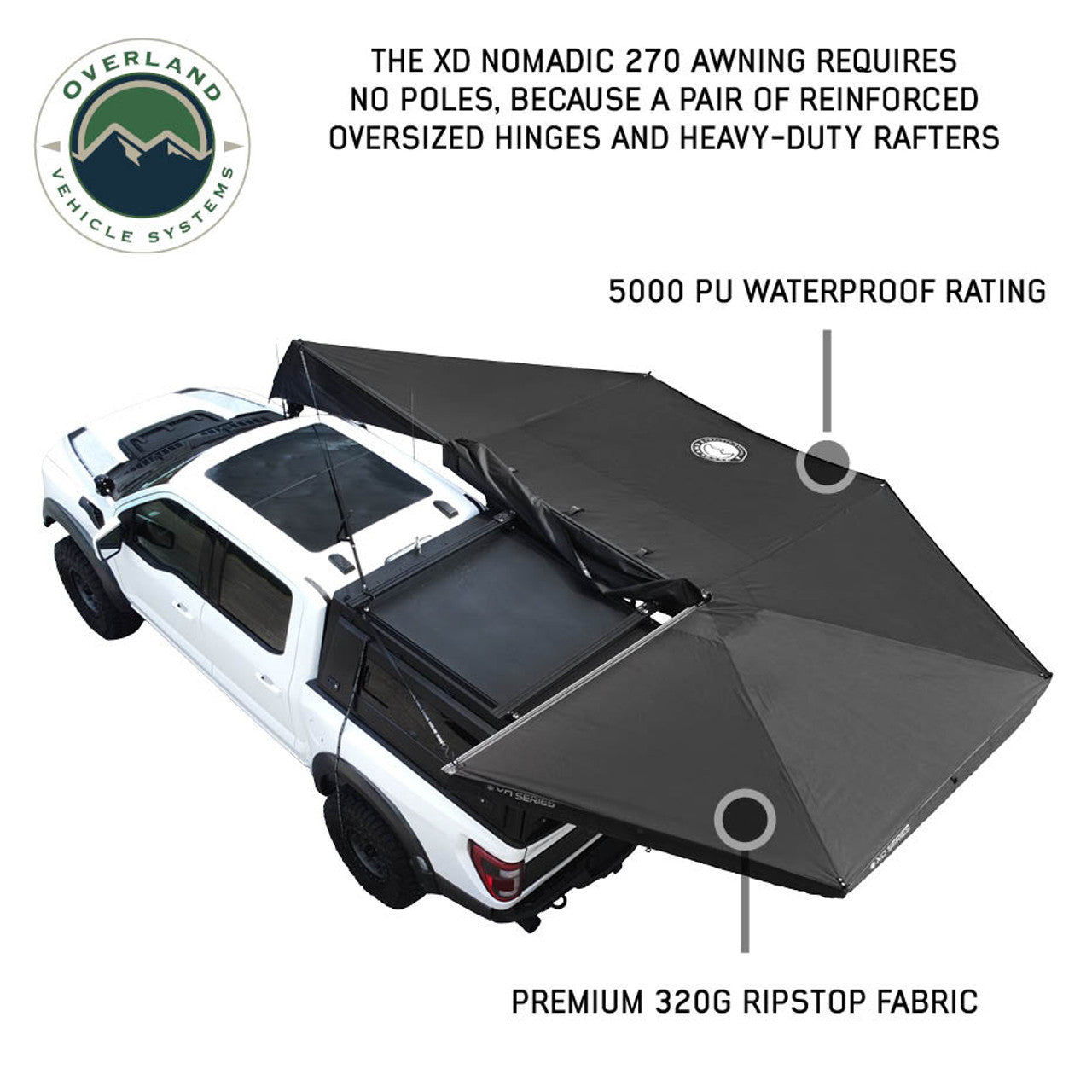 XD Nomadic 270 Degree Awning W/Lights & Black Out - Black Body, Grey Trim & Black Travel Cover