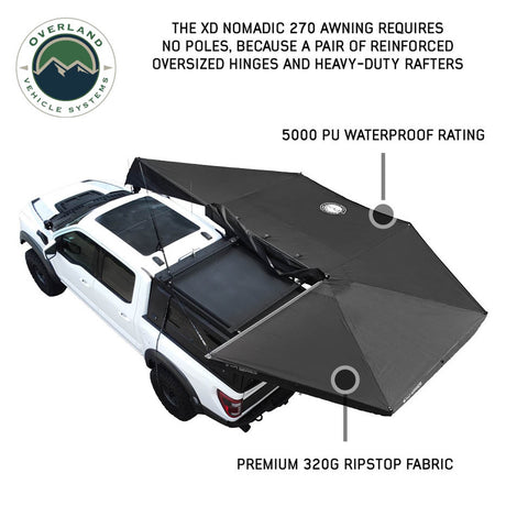 XD Nomadic 270 Degree Awning W/Lights & Black Out - Black Body, Grey Trim & Black Travel Cover