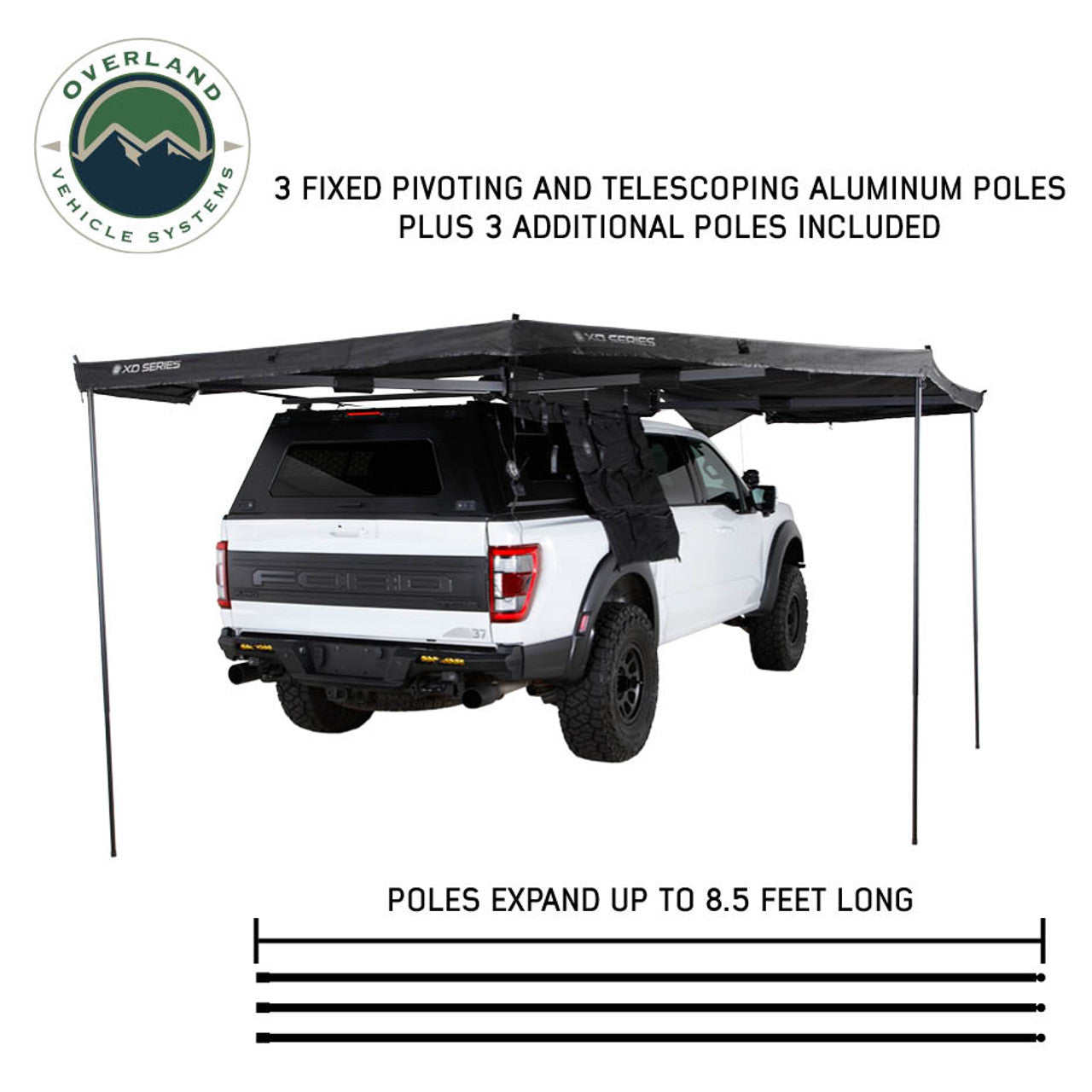 XD Nomadic 270 Degree Awning W/Lights & Black Out - Black Body, Grey Trim & Black Travel Cover