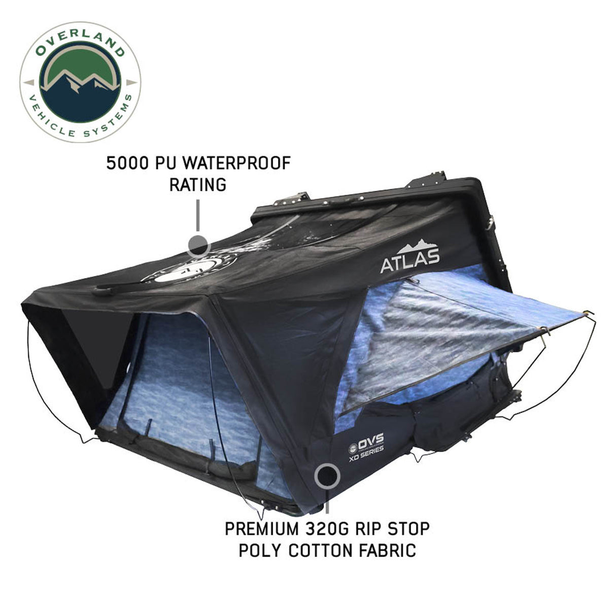 XD Atlas Cantilever ABS Hard Shell Roof Top Tent, Blue Body & Black Rainfly