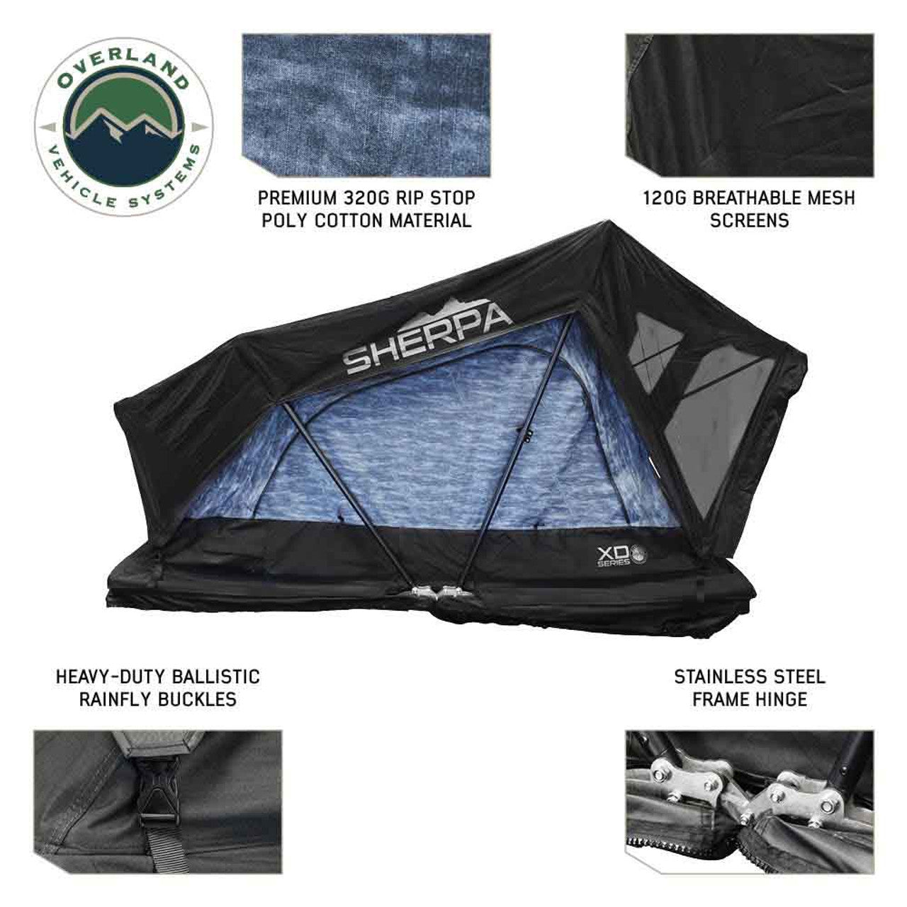 XD Sherpa Hybrid Soft Shell Roof Top Tent, Blue Body & Black Rainfly