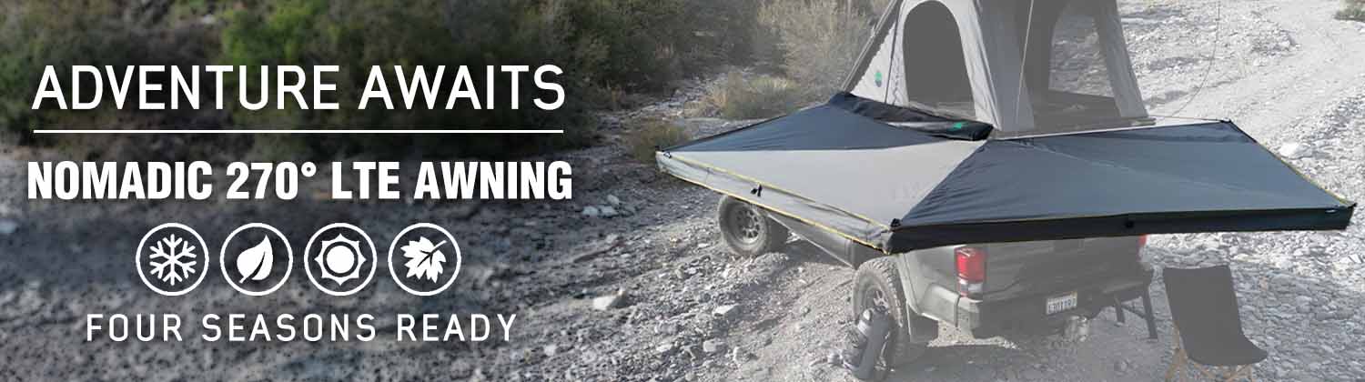 HD Nomadic 270 LTE Awning - Driver Side - Dark Gray with Black Travel Cover Universal