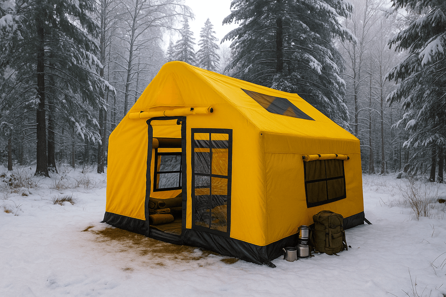 All-Season Inflatable Family Canvas Cabin Tent — 6 to 8 Person (Hunter & Camper Edition)